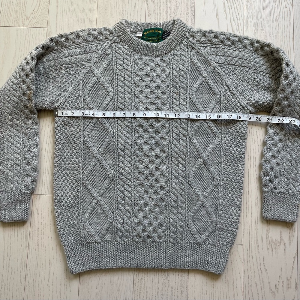 Vintage Maine Bay Thick Cable Knit 100% Wool Hand Knitted Fisherman Sweater - Picture 12 of 16